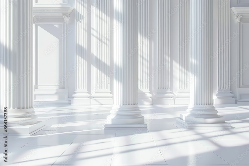 Beautiful architectural white panorama baner with shadow from columns. Abstract light background. Beautiful architectural white panorama baner with shadow from columns. Abstract light background.
