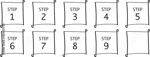 STEP　数字のアイコン（ラベル）　おしゃれなカフェ風の見出し　白黒