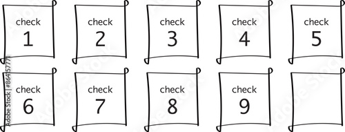 CHECK　数字のアイコン（ラベル）　おしゃれなカフェ風の見出し　白黒