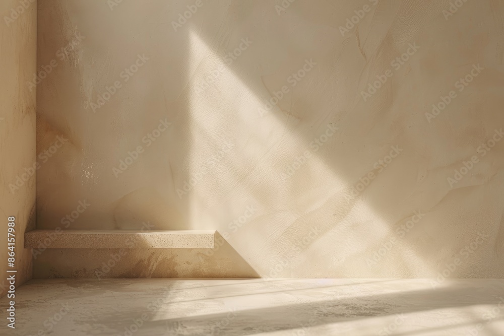 Minimal abstract background for product presentation. Shadow and light on beige plaster wall. Minimal abstract background for product presentation. Shadow and light on beige plaster wall.