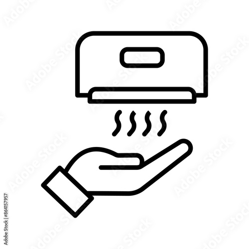 Hands under hand dryer. Thin line icon. Restroom equipment  color editable