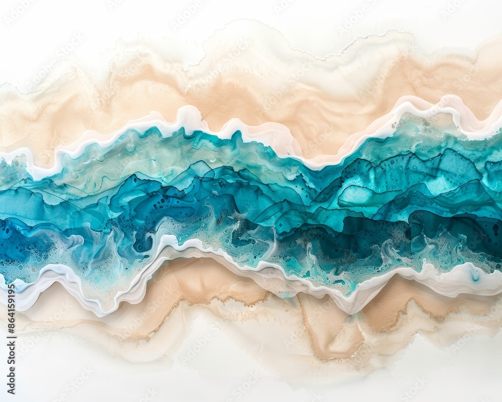 This abstract watercolor background features a blue ocean and a white sand beach. It is fresh, cheerful and relaxing for a summer concept. It is a positive, healthy background or wallpaper. This abstract watercolor background features a blue ocean and a white sand beach. It is fresh, cheerful and relaxing for a summer concept. It is a positive, healthy background or wallpaper.