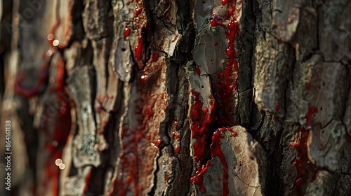 Citrus gummosis in Lemon plant. Citrus gummosis is a fungal disease that causes the tree to appear to be bleeding and is marked by sap leaking from tiny cracks in the affected bark. photo