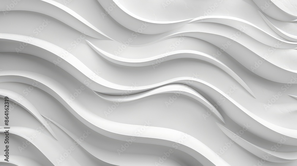 Obraz premium Clean and simple wave-like patterns in white blend naturally with a clean background, emphasizing modern minimalism