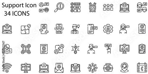 Set of support icons. Line art style icons bundle. vector illustration