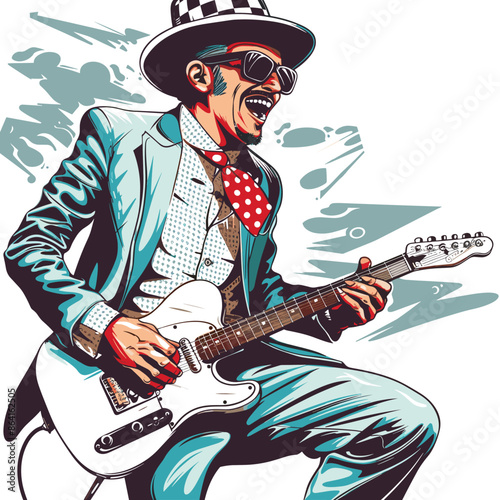 Guitar player. Pop art retro vector illustration kitsch vintage
