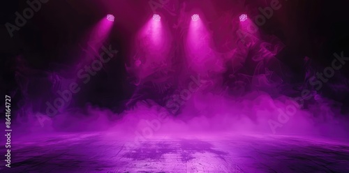 A brightly lit stage with many spotlights, club stage and modern entertainment concept