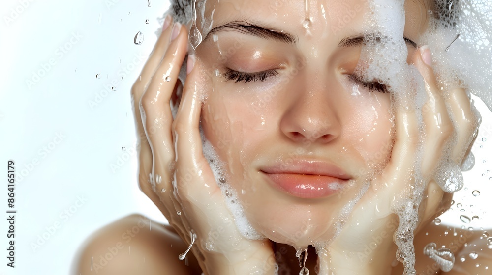 Ethereal Skin Serenity - Closeup of Woman's Face with Water Drops Ethereal Skin Serenity - Closeup of Woman's Face with Water Drops