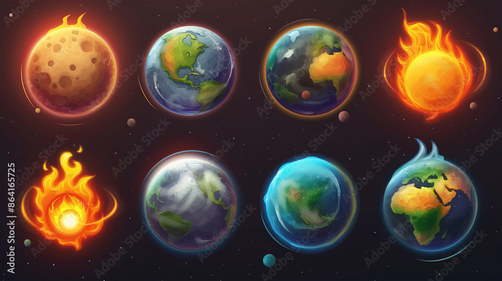 Asset of borning planet on dark background, Illustration