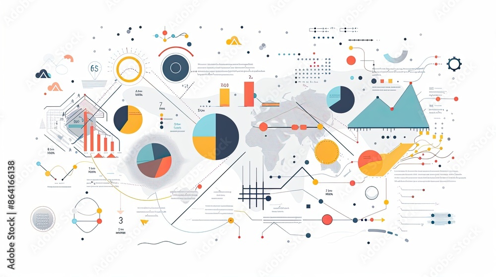 Infographic featuring insights and learnings, information network nodes map , utilizing a minimalist design. Include a variety of geometric shapes Infographic featuring insights and learnings, information network nodes map , utilizing a minimalist design. Include a variety of geometric shapes