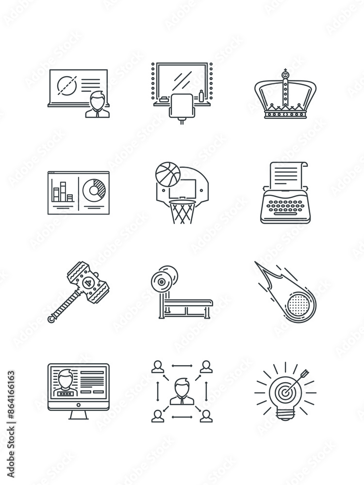 Code, Croissant, Dashboard, Drop, Flask, Girl, Hook, Loading, Medal,, set of icons, vector illustration Code, Croissant, Dashboard, Drop, Flask, Girl, Hook, Loading, Medal,, set of icons, vector illustration