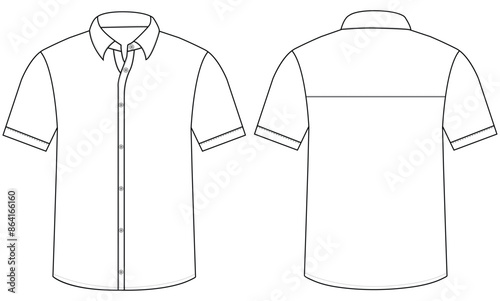 Short sleeved men sleeves formal resort shirt flat technical drawing vector illustration mockup template design	