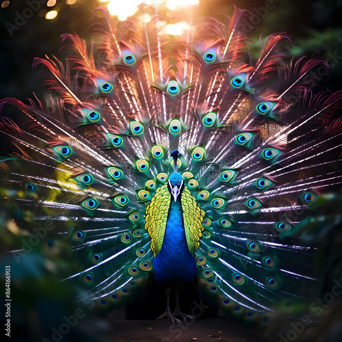  A peacock is spreading its beautiful tail