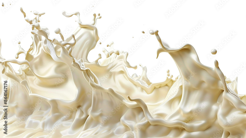 A creamy splash forming intricate shapes, on a transparent background A creamy splash forming intricate shapes, on a transparent background