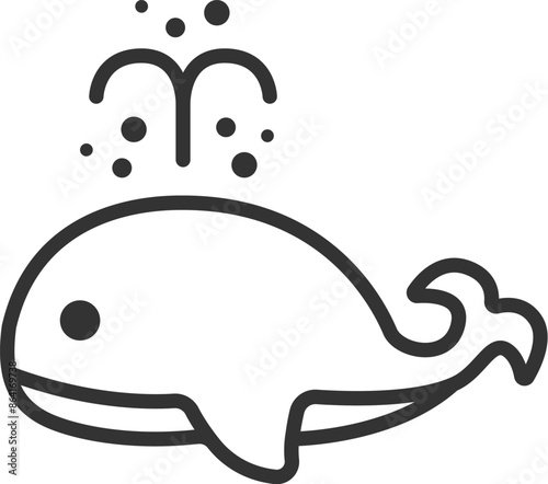 潮吹きクジラのアイコン（線画）のイラスト