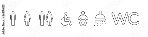 Restroom signs. Toilet line icons.