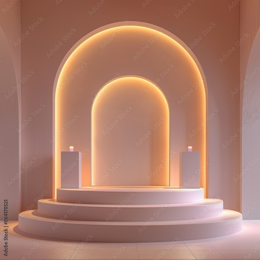 Illuminated Ethereal 3D Podium on Seamless Background | Minimalist Concept for Presentations and Ceremonies, Generative AI Illuminated Ethereal 3D Podium on Seamless Background | Minimalist Concept for Presentations and Ceremonies, Generative AI