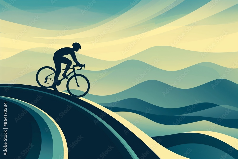 Fototapeta premium Cyclist Powering Up Challenging Hill Climb