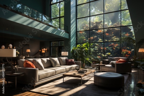 Interior design of luxurious living room background, generative IA photo