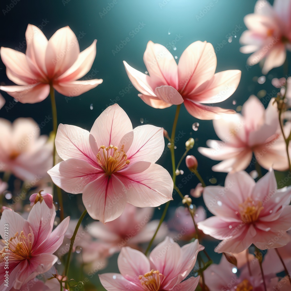 Pink Flowers with Dew Drops. Pink Flowers with Dew Drops.