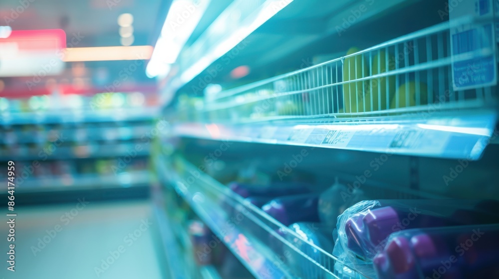 Empty retail shelves, financial newspaper, close up, focus on, copy space, vibrant colors, Double exposure silhouette with economic downturn Empty retail shelves, financial newspaper, close up, focus on, copy space, vibrant colors, Double exposure silhouette with economic downturn