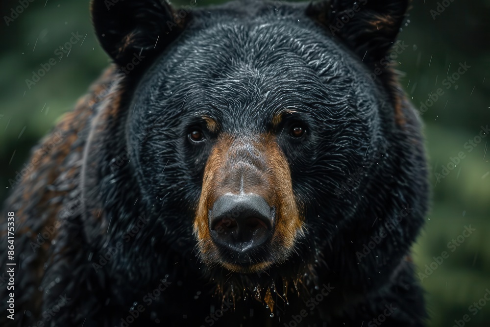 intense closeup portrait of a black bear in its natural habitat rich dark fur contrasts with intelligent eyes soft bokeh of forest greens in the background captures the bears power and majesty intense closeup portrait of a black bear in its natural habitat rich dark fur contrasts with intelligent eyes soft bokeh of forest greens in the background captures the bears power and majesty