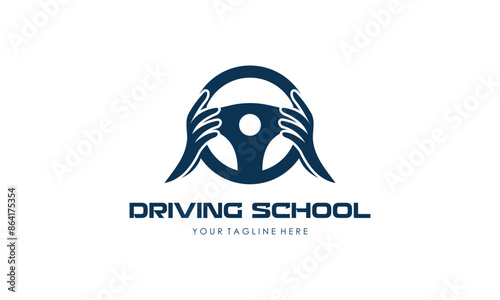 Driving school logo template. Steering wheel logo