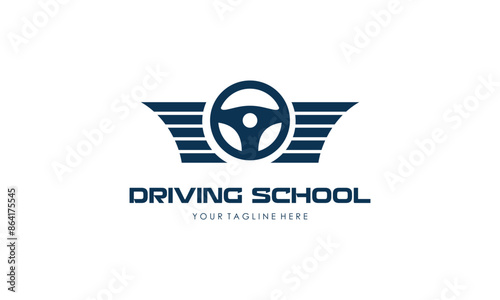 Driving school logo template. Steering wheel logo