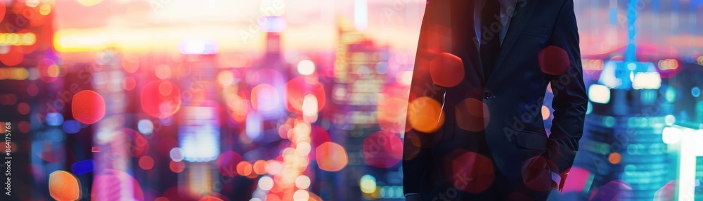 Business suit, city skyline, close up, focus on, copy space, vibrant colors, Double exposure silhouette with skyscrapers Business suit, city skyline, close up, focus on, copy space, vibrant colors, Double exposure silhouette with skyscrapers