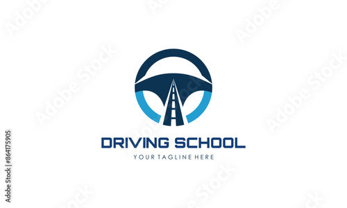 Driving school logo template. Steering wheel logo