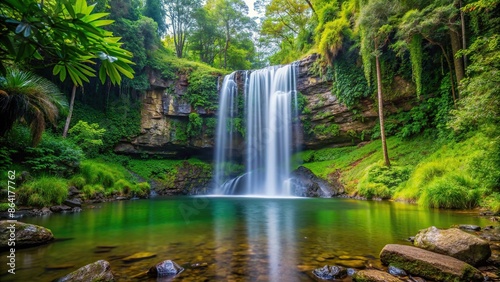 Crystal clear waterfall surrounded by lush greenery in Dorrigo National Park, waterfall © guntapong