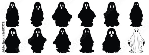 Ghost silhouettes set, pack of vector silhouette design, isolated background