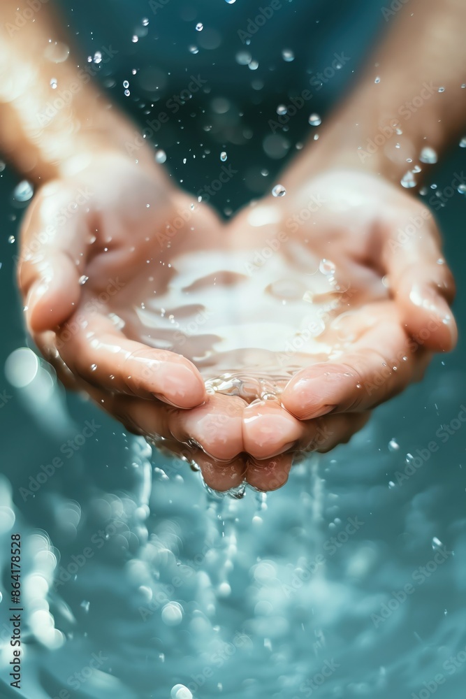 Close-up of hands holding pure water, symbolizing freshness, purity, and conservation. Perfect for sustainability and environmental themes. Close-up of hands holding pure water, symbolizing freshness, purity, and conservation. Perfect for sustainability and environmental themes.
