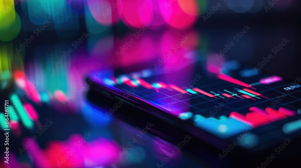Stock chart, smartphone, close up, focus on, copy space, vibrant colors, Double exposure silhouette with financial data Stock chart, smartphone, close up, focus on, copy space, vibrant colors, Double exposure silhouette with financial data