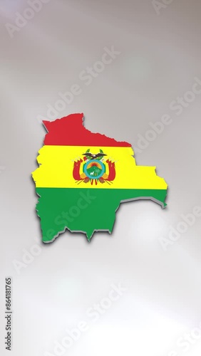 Mobile Vertical Resolution 2160x3840 Pixels, Bolivia Flag on its Country Map, 
3D Map Flag Opener, Suitable for Politics, Elections, Travel, News and Sports Events and Presentations