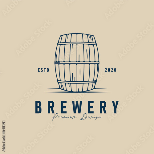 wood barrel line art logo icon minimalist vector illustration design