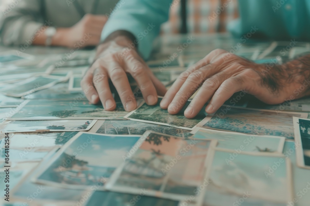 Crafting Memories Together - Close-up of a Couple Creating a Travel Scrapbook with Nostalgic Photos and Mementos Crafting Memories Together - Close-up of a Couple Creating a Travel Scrapbook with Nostalgic Photos and Mementos