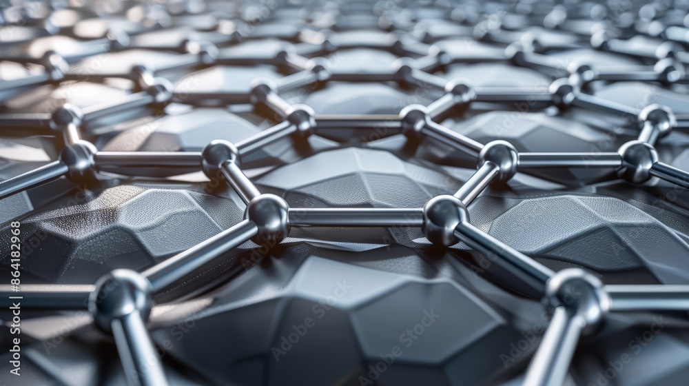 Obraz premium Scientific model of carbon or graphene atom and molecular grid, mesh structure