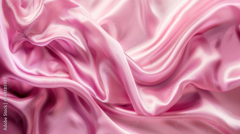Obraz premium Luxurious pink silk fabric draped in elegant folds, showcasing a smooth and shiny texture perfect for fashion and decor themes.