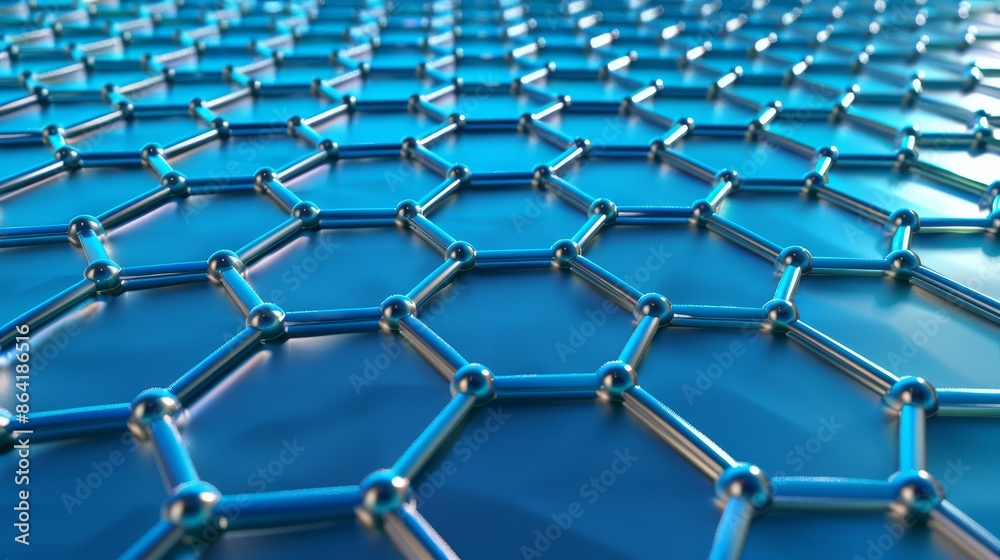 Fototapeta premium Scientific model of carbon or graphene atom and molecular grid, mesh structure