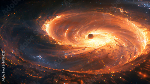 A distant spiral galaxy with a black hole in the center .Generative  AI