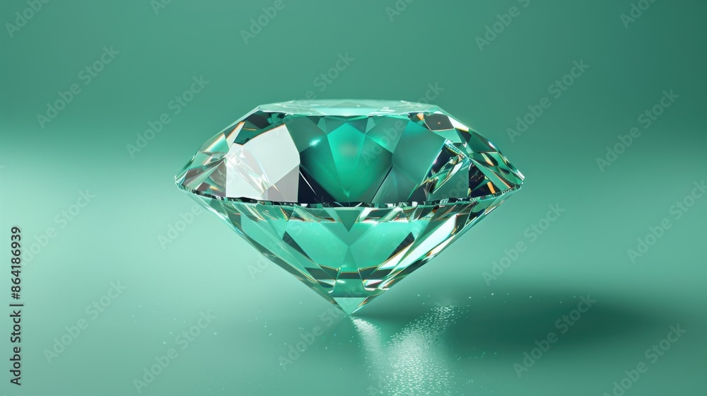 A stunning, sparkling diamond with intricate facets, set against a smooth green background. A stunning, sparkling diamond with intricate facets, set against a smooth green background.