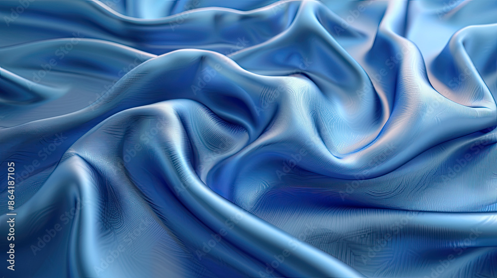 Fototapeta premium Blue silk fabric with soft folds.
