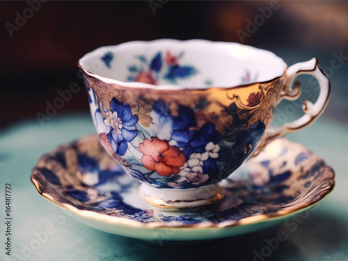 Ceramic tea cup with floral paintings