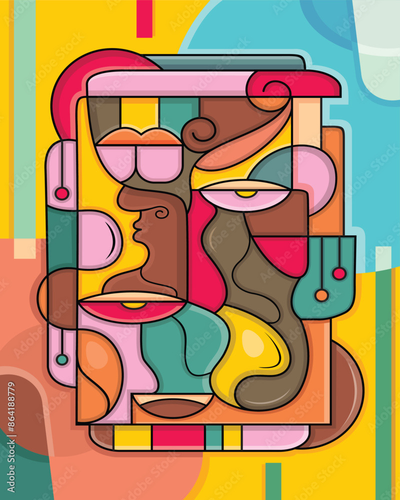 Wall art abstract face portrait design vector Wall art abstract face portrait design vector