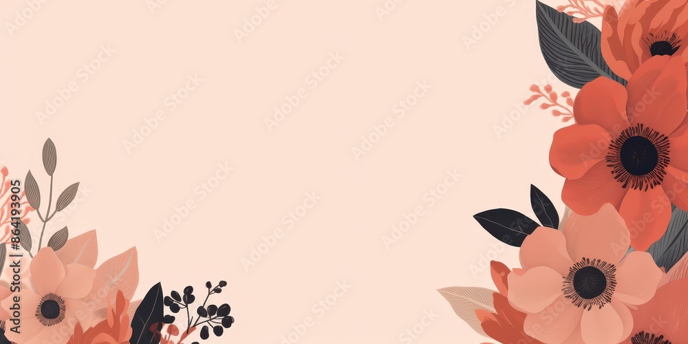 Fototapeta premium Floral Border on a Peach Background