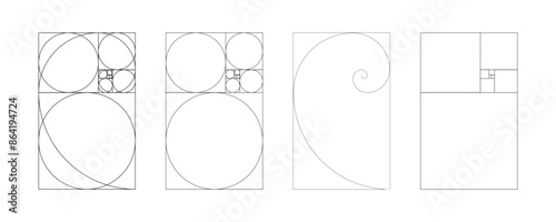 Golden ratio template. Method golden section set. Fibonacci array, numbers. Harmony proportions pattern. Outline graphic illustration.