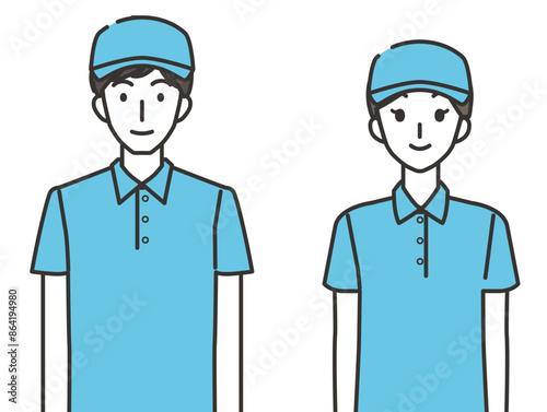 宅配ドライバーの男性と女性のイラスト