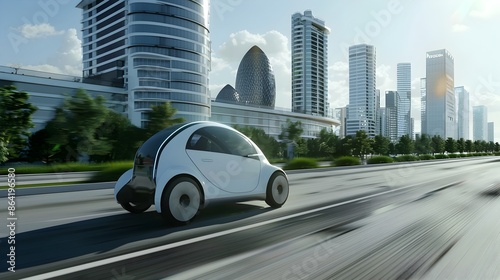 Autonomous Electric Vehicle in Futuristic Urban Metropolis