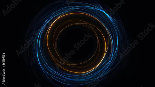 gold and blue lines spiralled into a circle, form a flame black hole, technology and space wallpaper photo